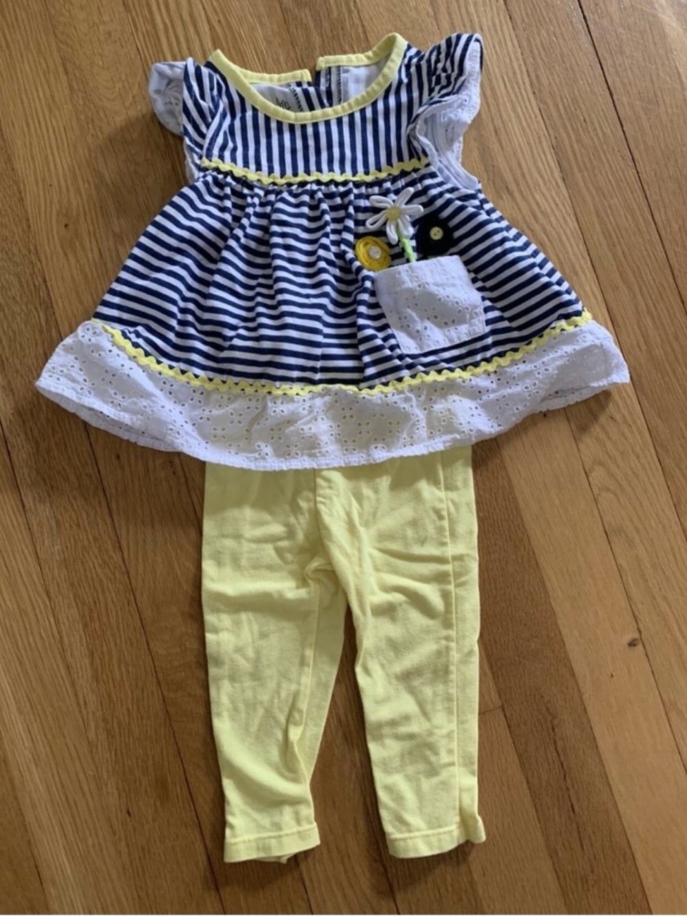 Kids Headquarters Navy Stripe & Yellow Baby Girl Matching Set